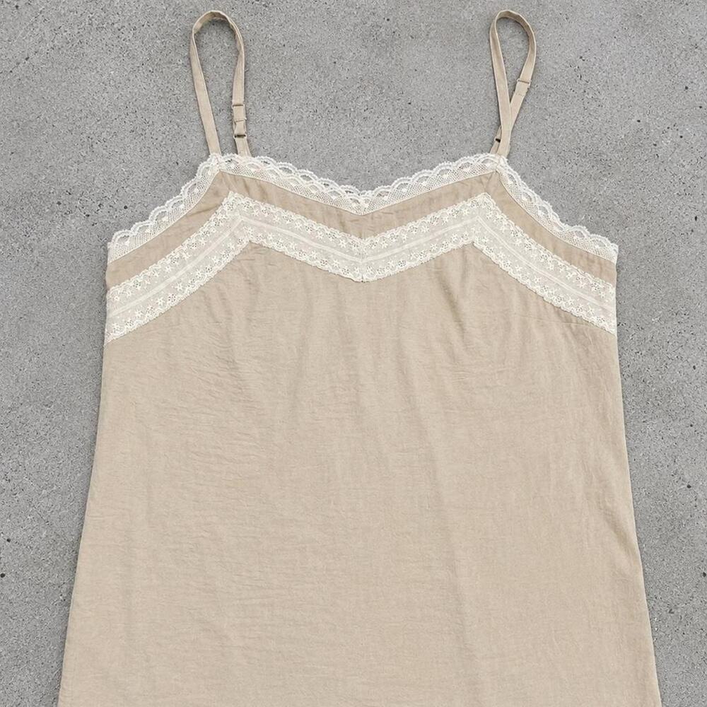 CAbi Beige Satin Lace Trim Camisole Small Adjustable Straps Coquette - Picture 2 of 5